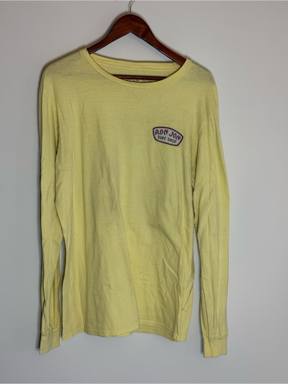 Ron Jon Pale Yellow Long Sleeve Men's Tee with Chest Patch